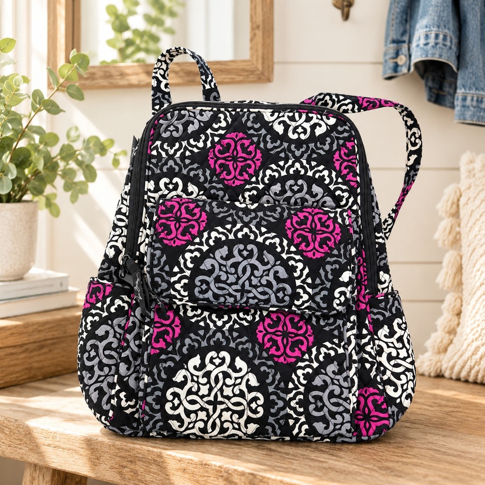 Vera Bradley Retired Canterberry Magenta Campus Large Backpack Padded Laptop Bag